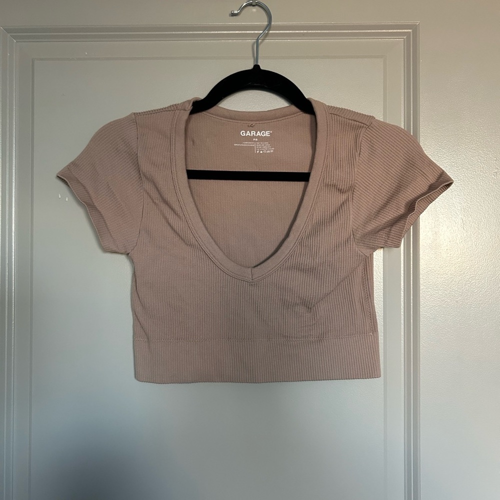 Garage Women's Beige Ribbed Crop Top